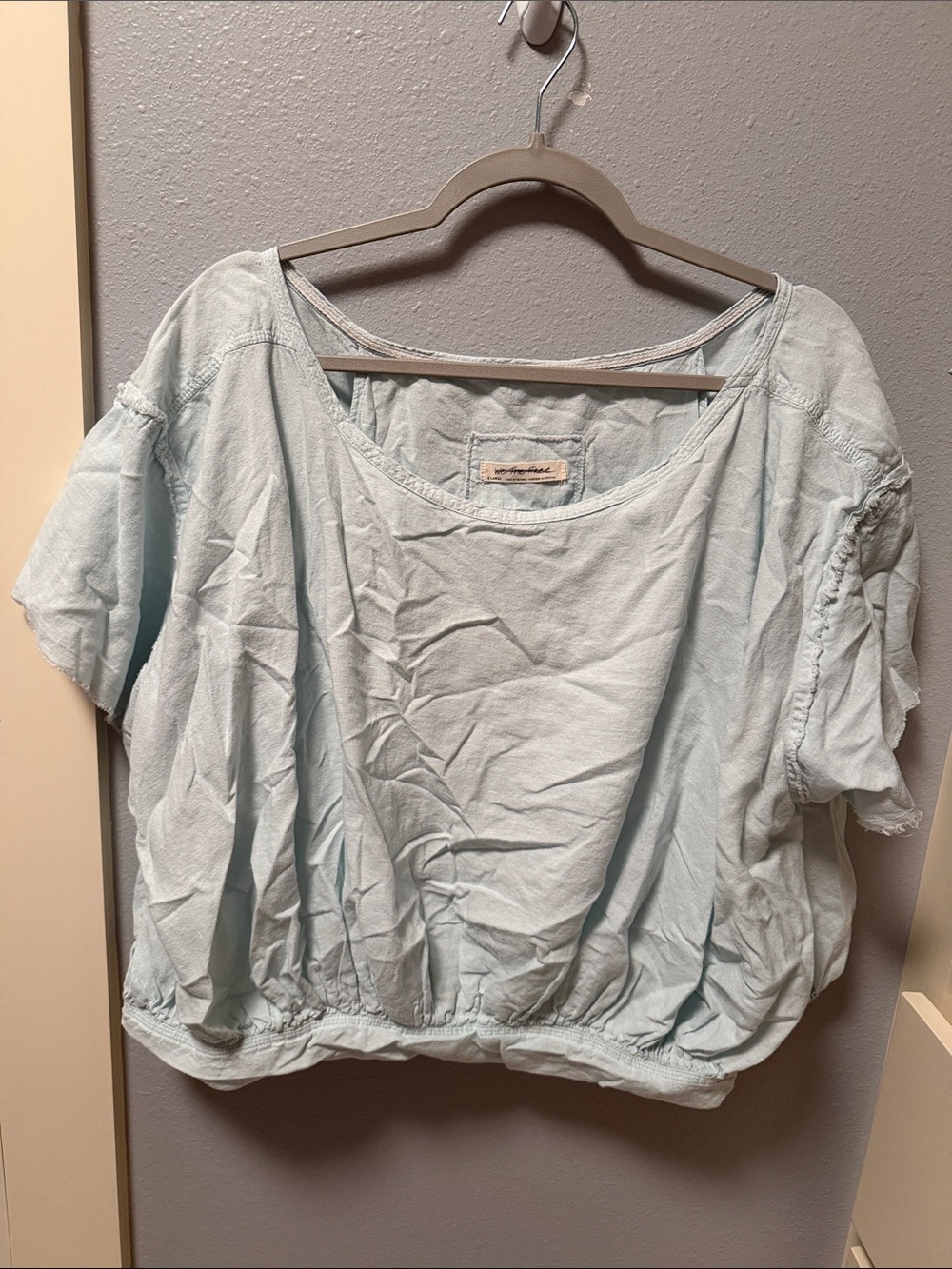 We The Free Pale Blue Short Sleeve Scoop Neck Blouse
